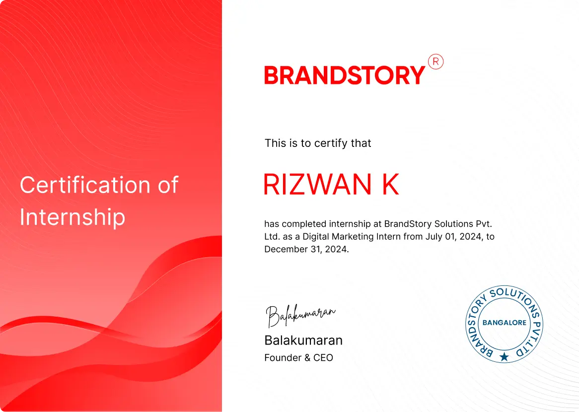 industry recognized certficate for course completion- BrandStory Academy