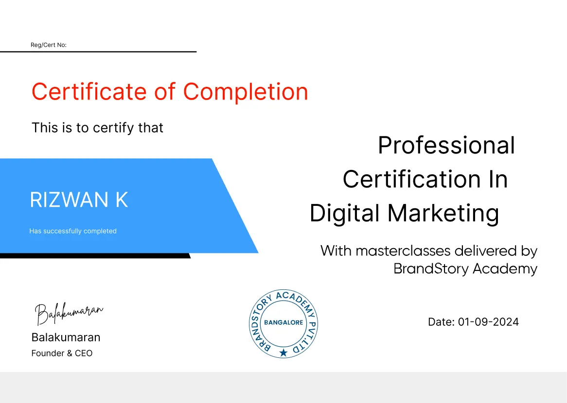 Industry recognized cerficate for internship completion - BrandStory Academy